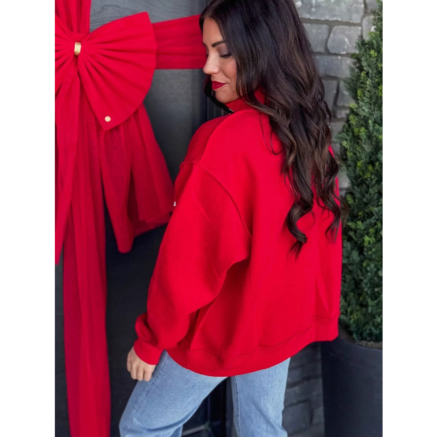 Embroidered Merry Slogan Stand Neck Long Sleeve Sweatshirt Apparel and Accessories
