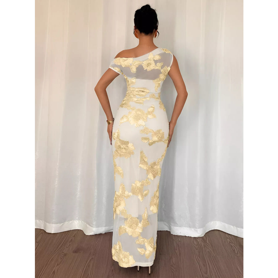 Embroidered One Shoulder Maxi Dress Apparel and Accessories