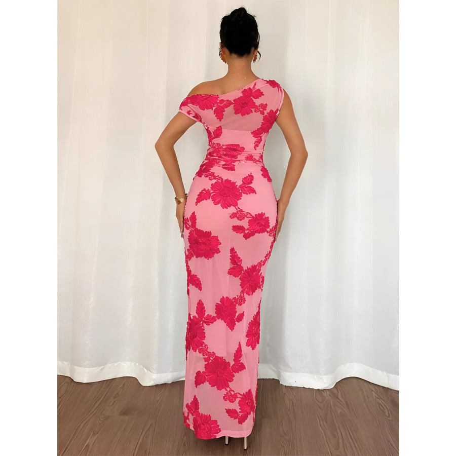 Embroidered One Shoulder Maxi Dress Apparel and Accessories