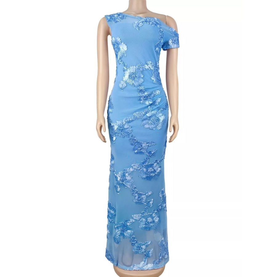 Embroidered One Shoulder Maxi Dress Apparel and Accessories