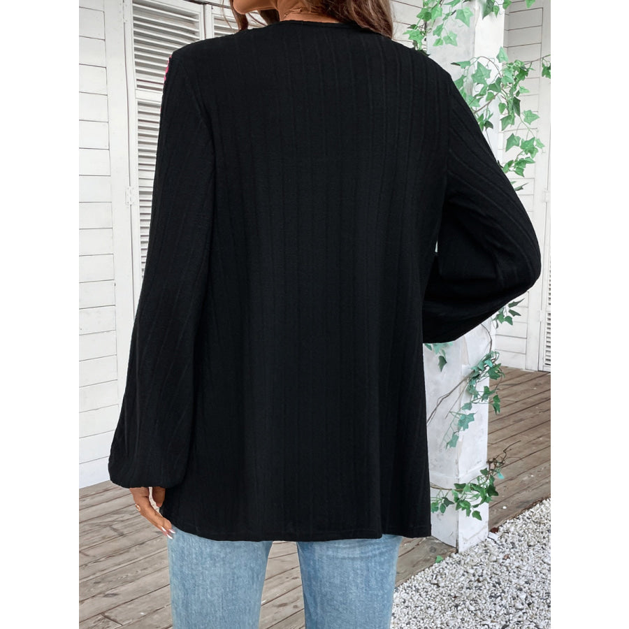 Embroidered Open Front Long Sleeve Cardigan Apparel and Accessories