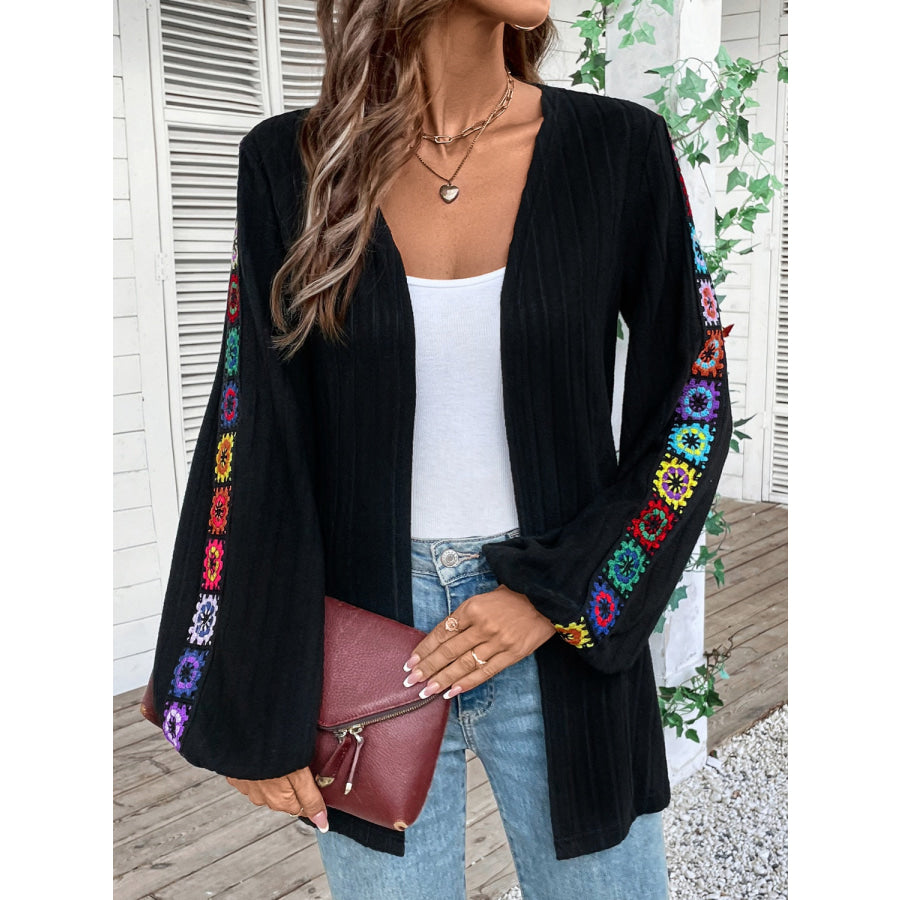 Embroidered Open Front Long Sleeve Cardigan Apparel and Accessories