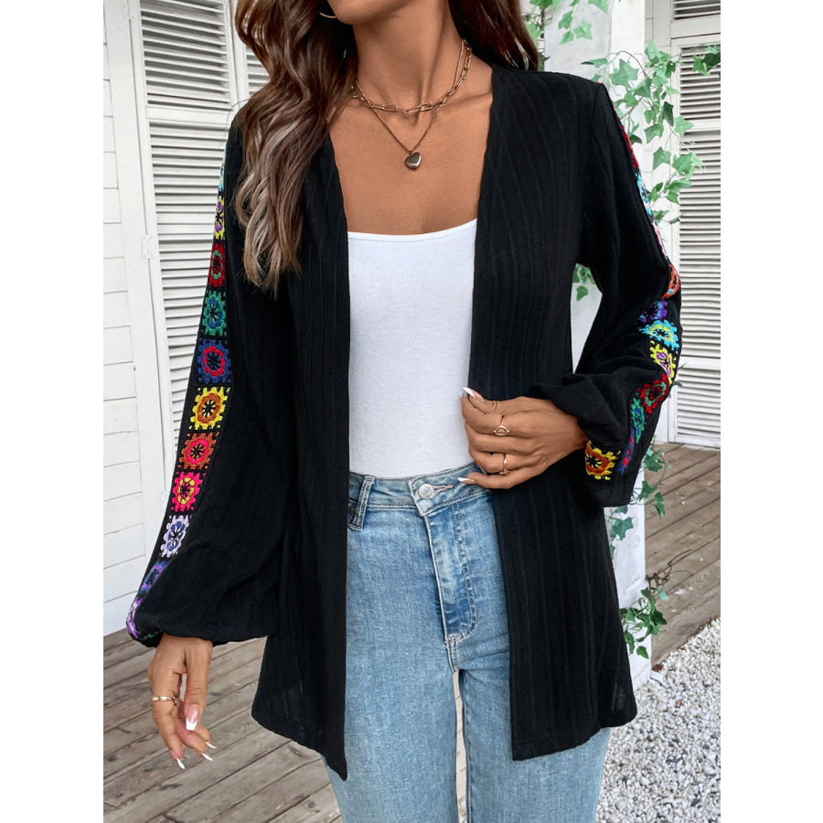 Embroidered Open Front Long Sleeve Cardigan Apparel and Accessories