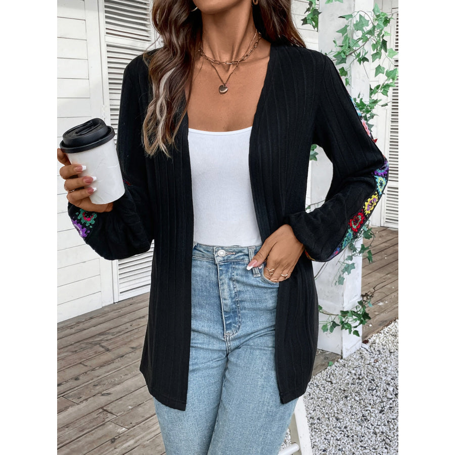 Embroidered Open Front Long Sleeve Cardigan Apparel and Accessories