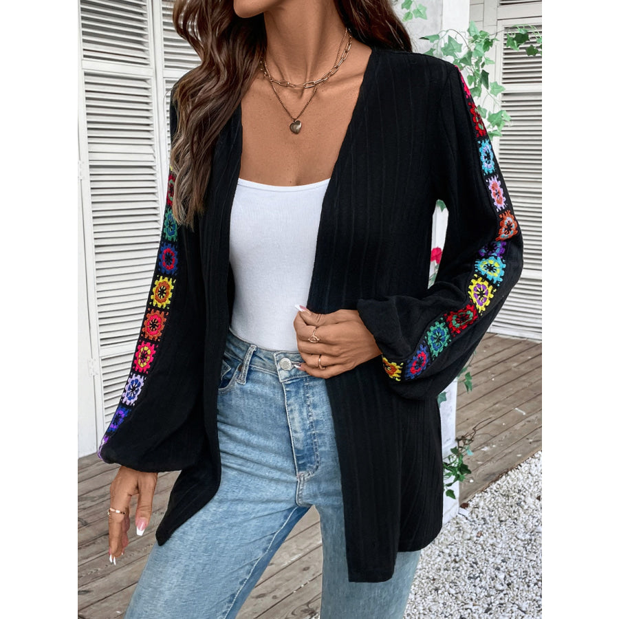 Embroidered Open Front Long Sleeve Cardigan Apparel and Accessories