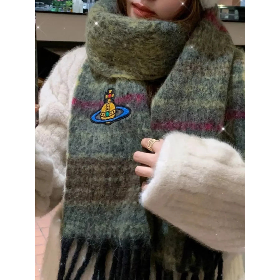 Embroidered Orb Logo Plaid Scarf Apparel and Accessories