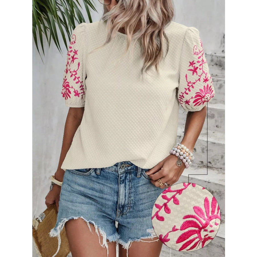 Embroidered Puff Sleeve Blouse Apparel and Accessories