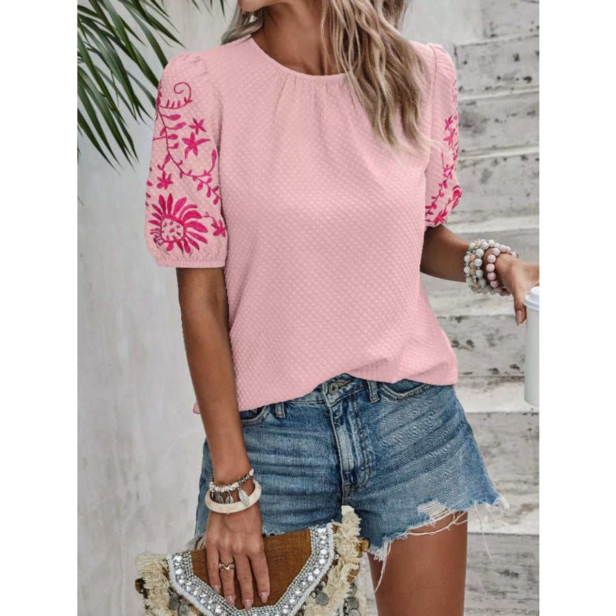 Embroidered Puff Sleeve Blouse Apparel and Accessories
