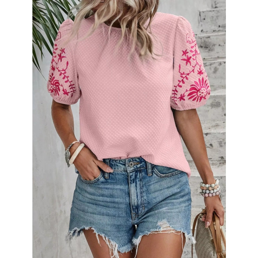 Embroidered Puff Sleeve Blouse Apparel and Accessories