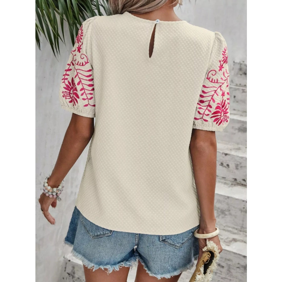 Embroidered Puff Sleeve Blouse Apparel and Accessories