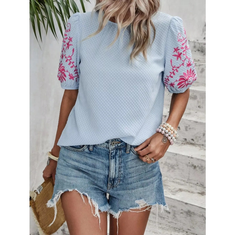Embroidered Puff Sleeve Blouse Apparel and Accessories