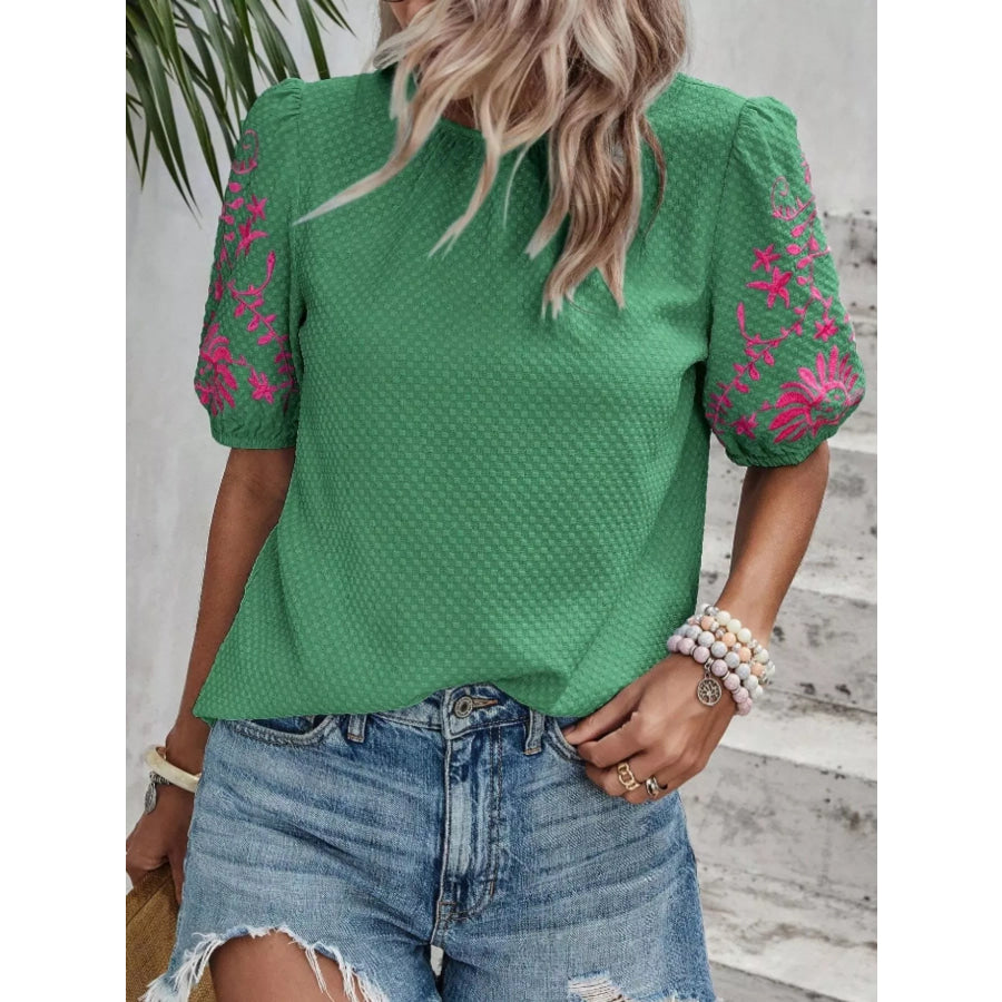 Embroidered Puff Sleeve Blouse Apparel and Accessories