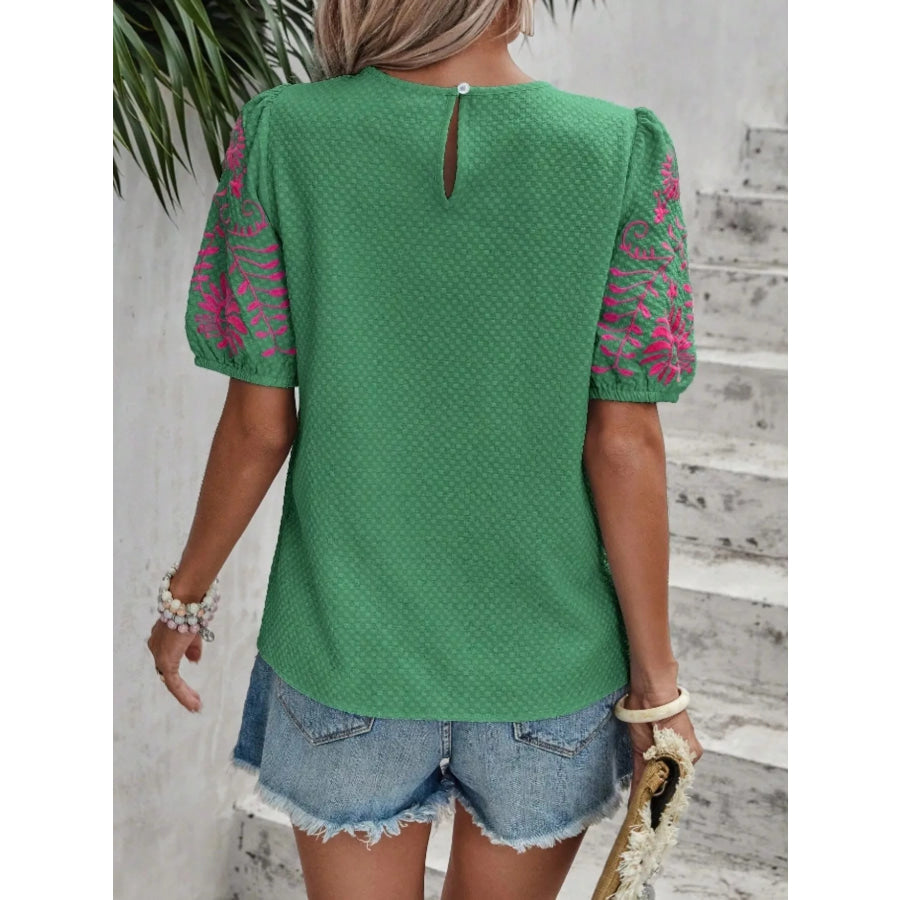 Embroidered Puff Sleeve Blouse Apparel and Accessories