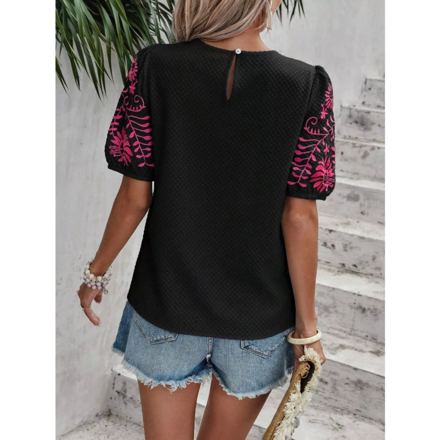 Embroidered Puff Sleeve Blouse Apparel and Accessories