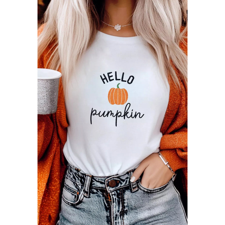 Embroidered Pumpkin Slogan Short Sleeve T-Shirt Apparel and Accessories