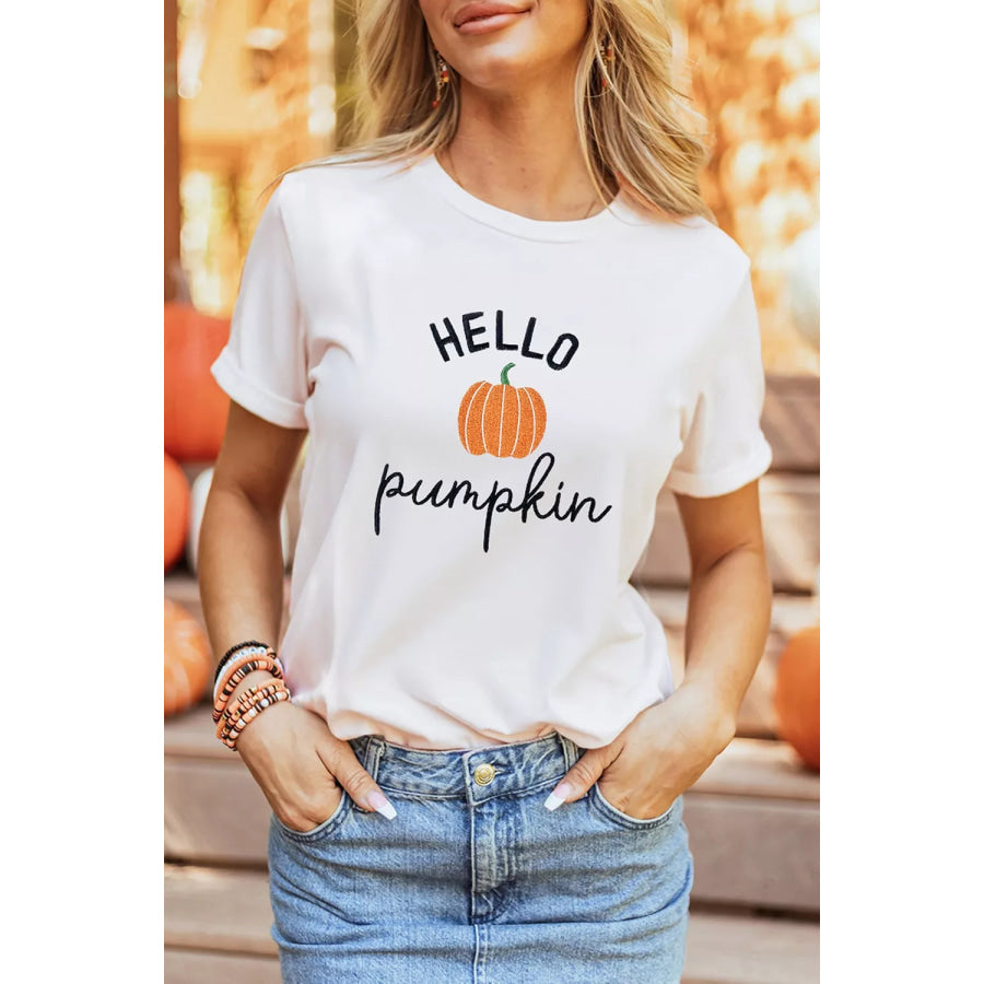Embroidered Pumpkin Slogan Short Sleeve T-Shirt Apparel and Accessories