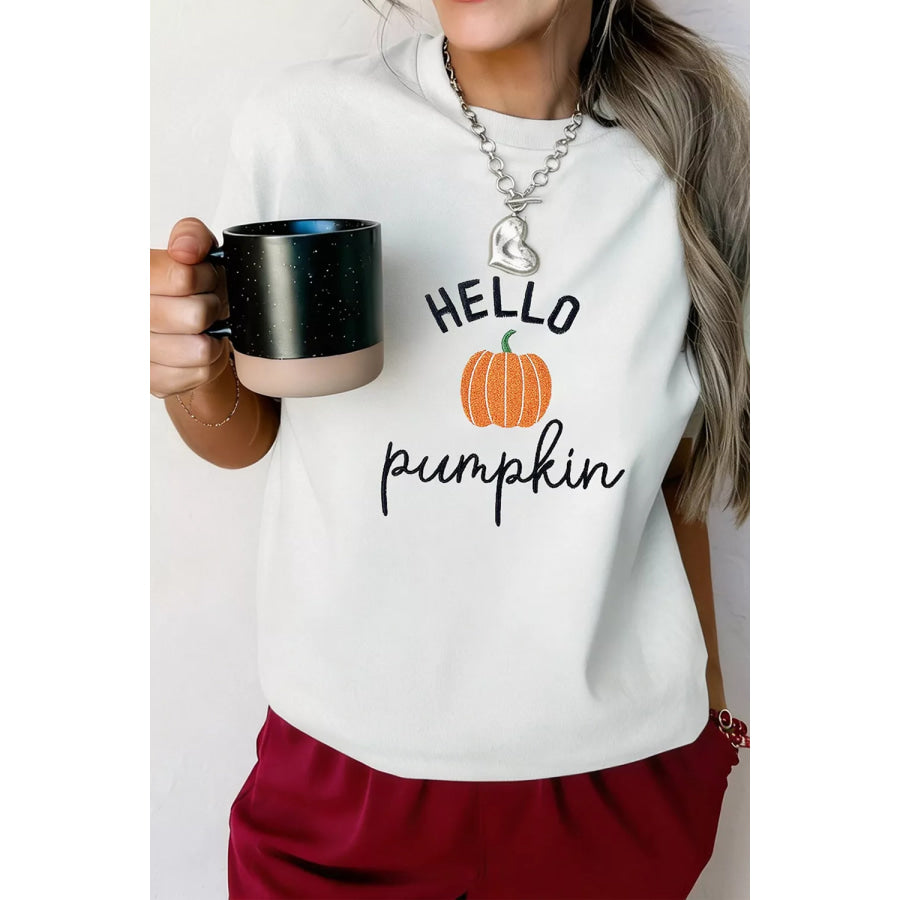 Embroidered Pumpkin Slogan Short Sleeve T-Shirt Apparel and Accessories