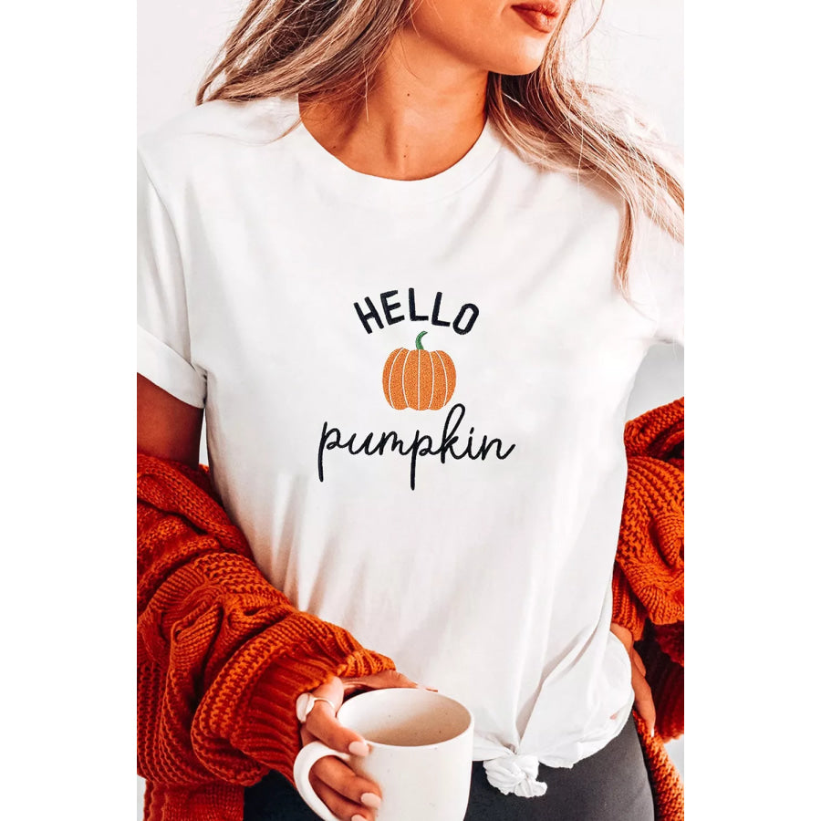 Embroidered Pumpkin Slogan Short Sleeve T-Shirt Apparel and Accessories