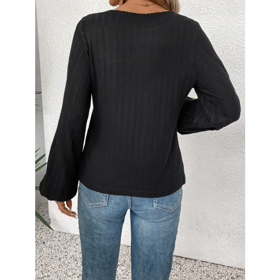 Embroidered Round Neck Long Sleeve Blouse Apparel and Accessories