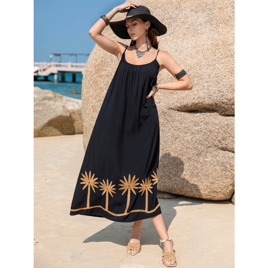 Embroidered Scoop Neck Midi Cami Dress Apparel and Accessories