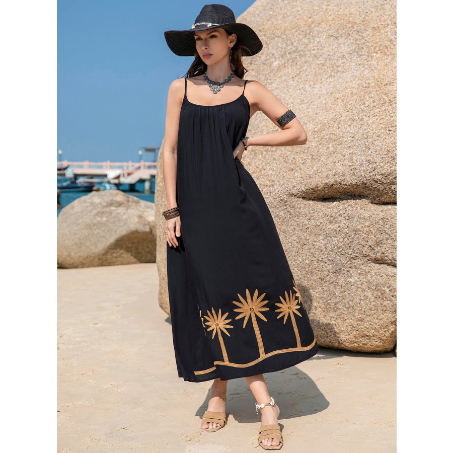 Embroidered Scoop Neck Midi Cami Dress Apparel and Accessories