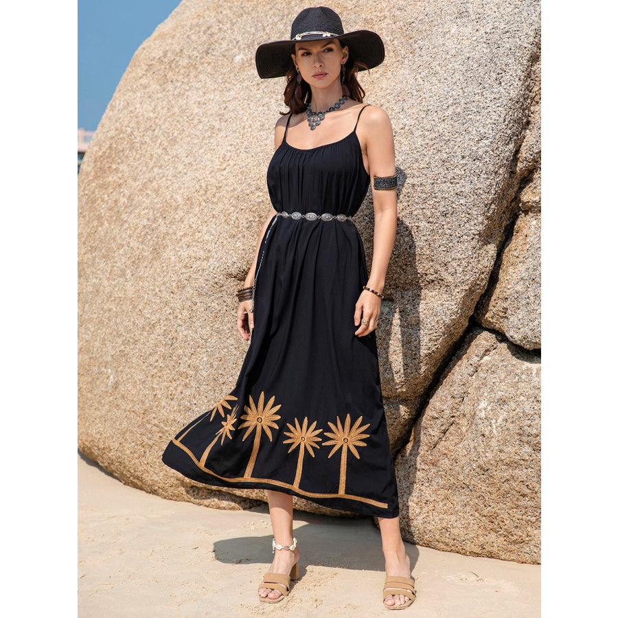 Embroidered Scoop Neck Midi Cami Dress Apparel and Accessories