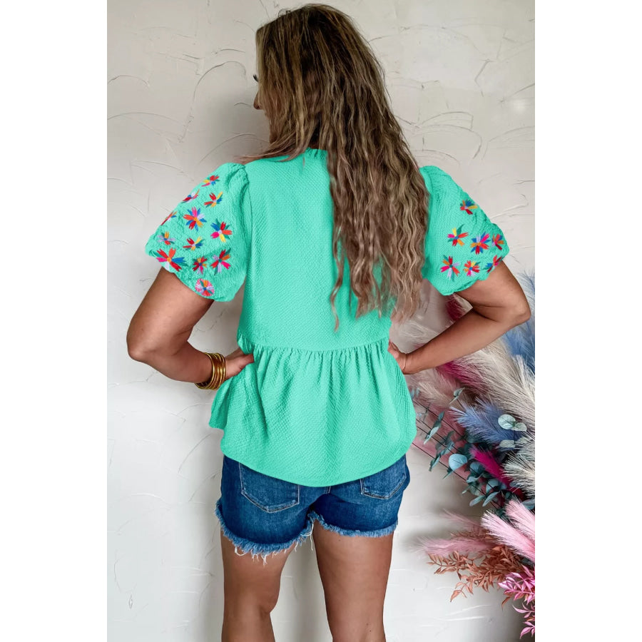 Embroidered Sleeve Textured Blouse Apparel and Accessories