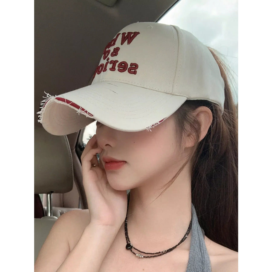 Embroidered Slogan Baseball Cap Beige / One Size Apparel and Accessories