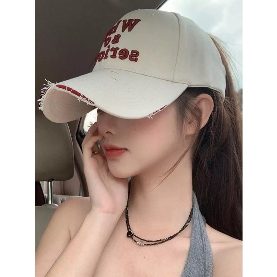 Embroidered Slogan Baseball Cap Beige / One Size Apparel and Accessories