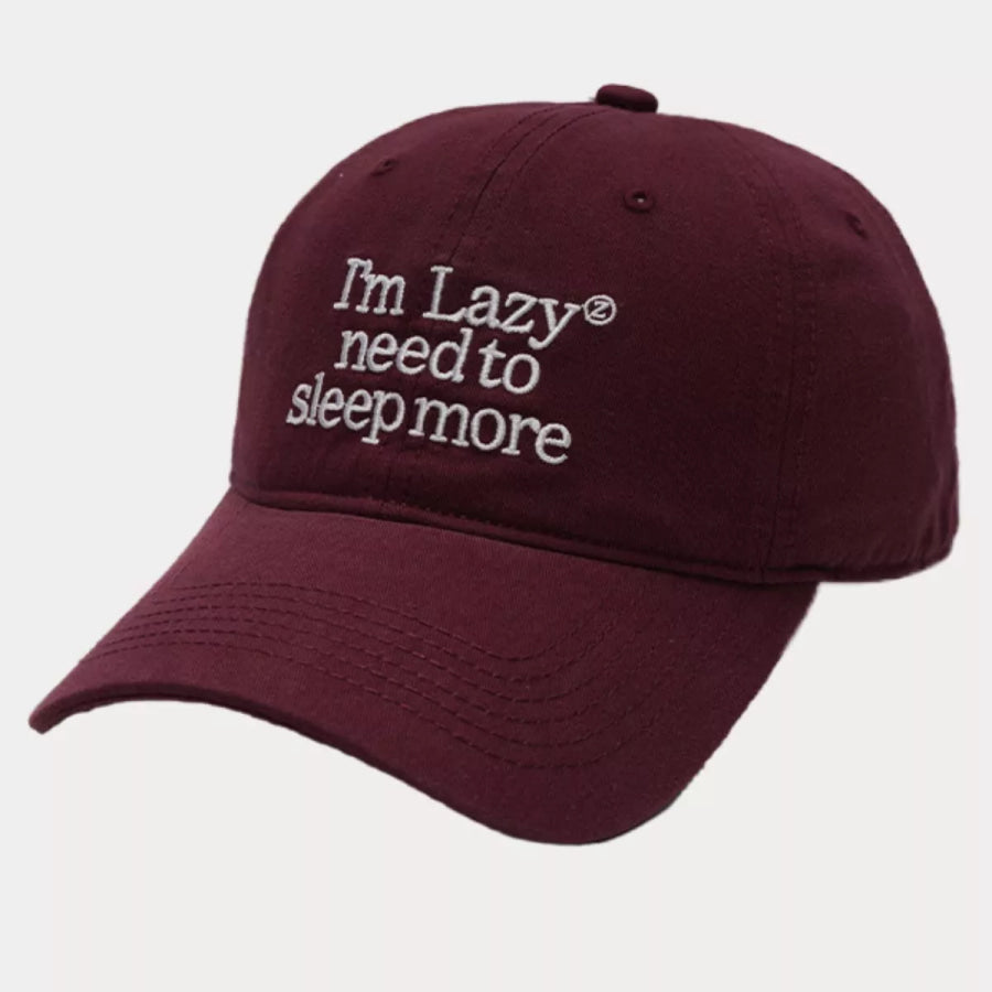 Embroidered Slogan Baseball Cap Wine Red / One Size Apparel and Accessories