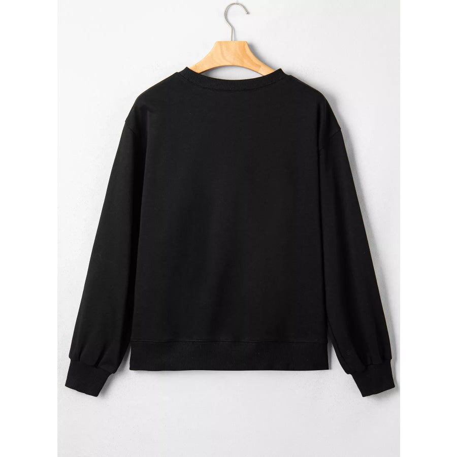 Embroidered Spooky Season Long Sleeve Round Neck Sweatshirt Apparel and Accessories