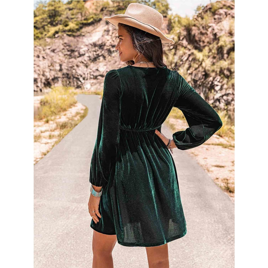 Embroidered Square Neck Long Sleeve Dress