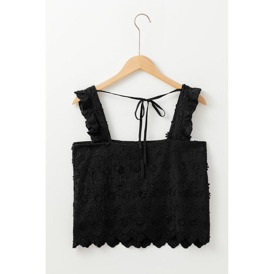 Embroidered Square Neck Wide Strap Tank Apparel and Accessories