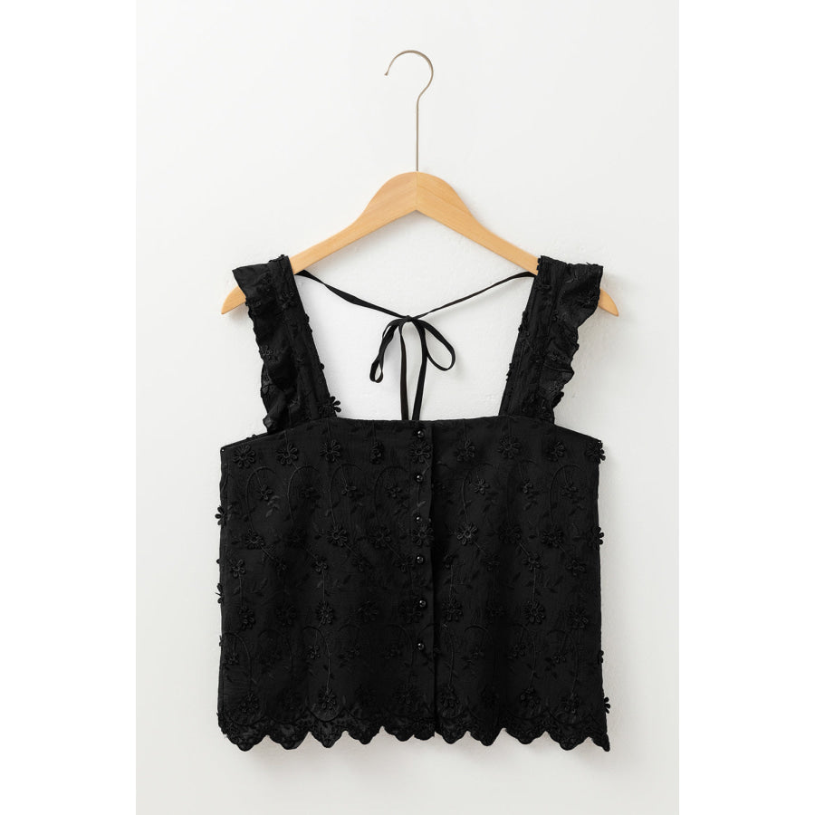 Embroidered Square Neck Wide Strap Tank Apparel and Accessories