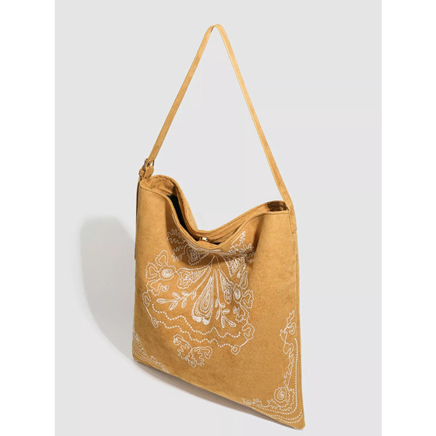 Embroidered Suede Handbag Brown / onesize Apparel and Accessories
