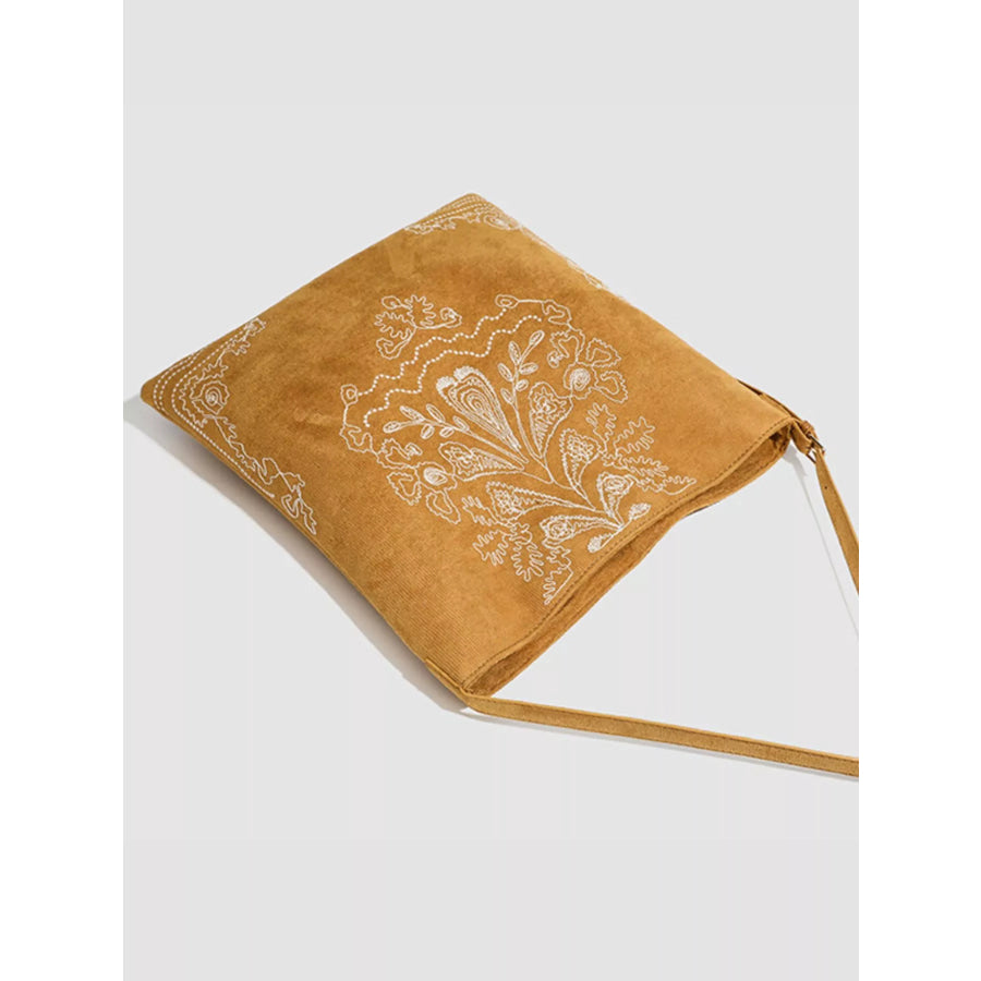 Embroidered Suede Handbag Brown / onesize Apparel and Accessories