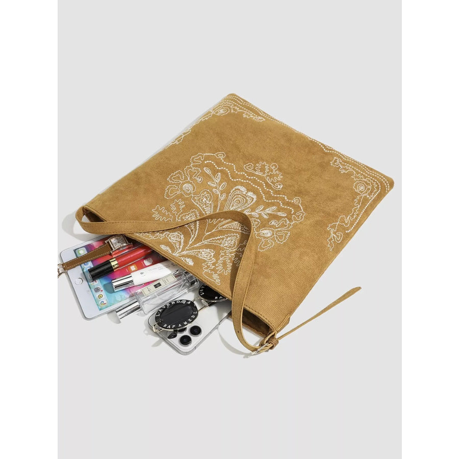 Embroidered Suede Handbag Brown / onesize Apparel and Accessories