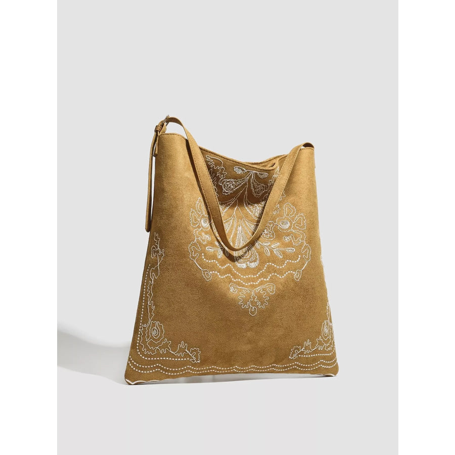 Embroidered Suede Handbag Brown / onesize Apparel and Accessories