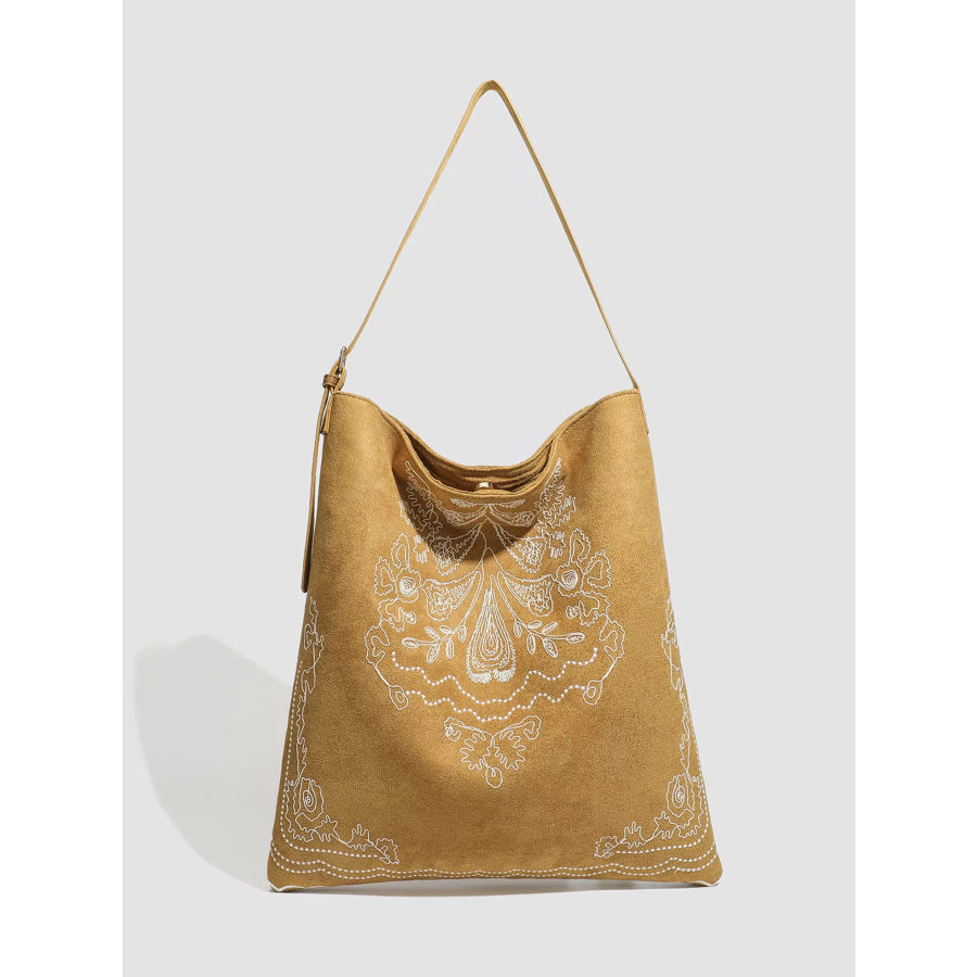 Embroidered Suede Handbag Brown / onesize Apparel and Accessories