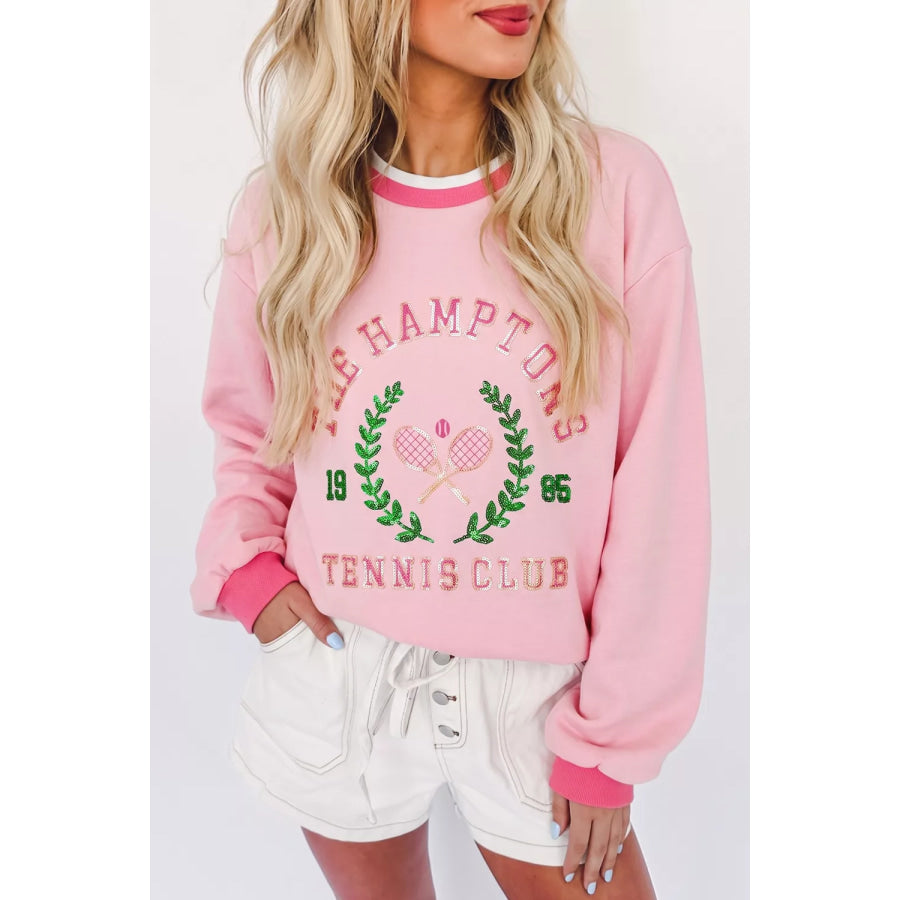 Embroidered Tennis Club Crew Neck Pullover Sweatshirt Blush Pink / S Apparel and Accessories