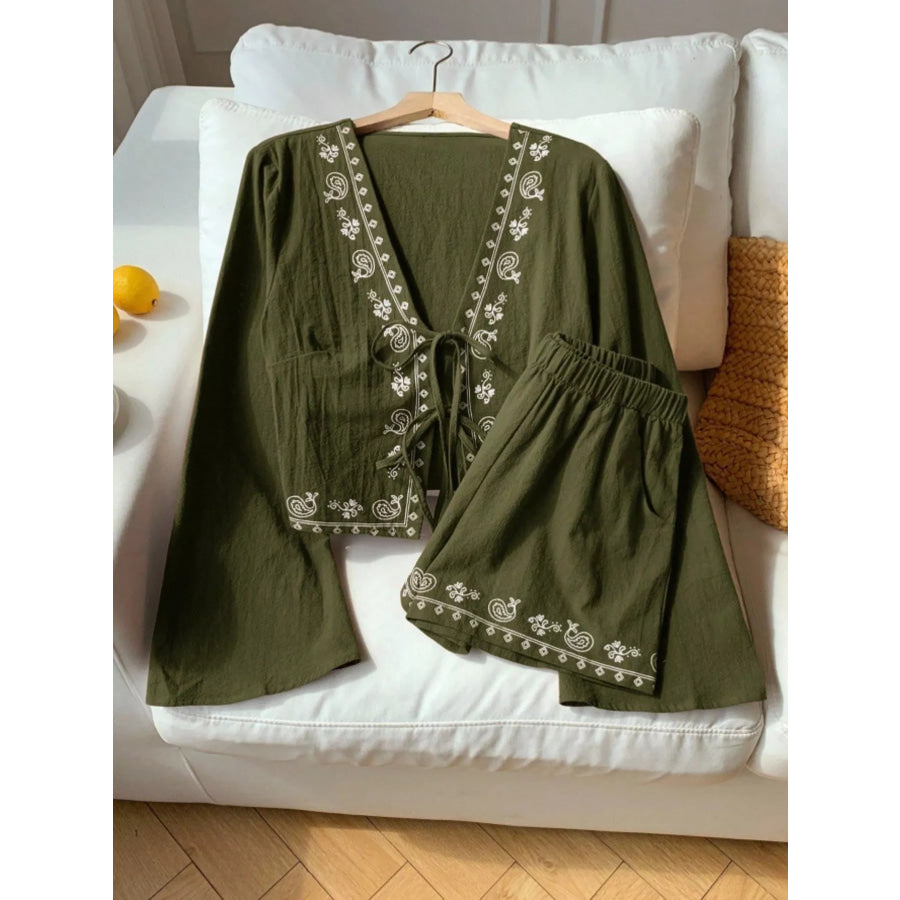 Embroidered Tie-Front Top & Shorts Set Apparel and Accessories