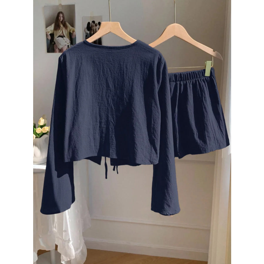 Embroidered Tie-Front Top & Shorts Set Apparel and Accessories