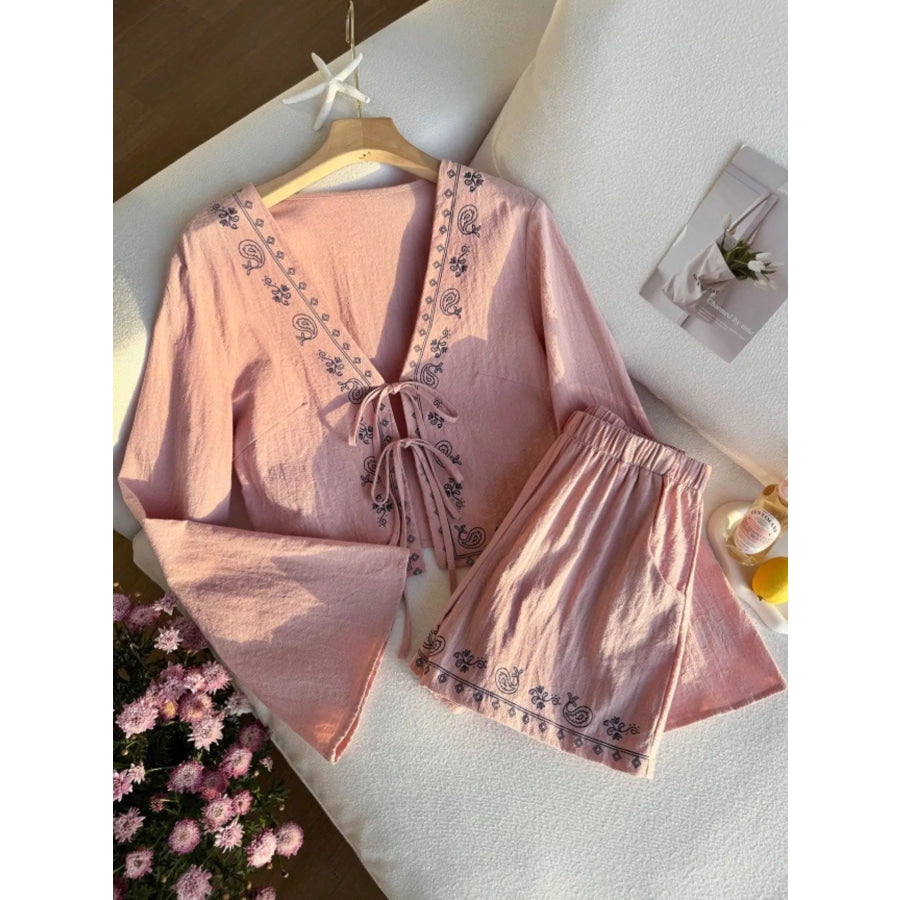 Embroidered Tie-Front Top & Shorts Set Apparel and Accessories