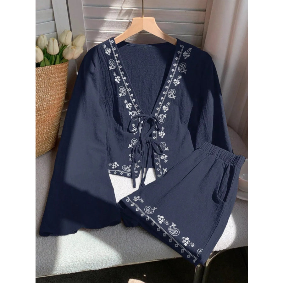 Embroidered Tie-Front Top & Shorts Set Apparel and Accessories