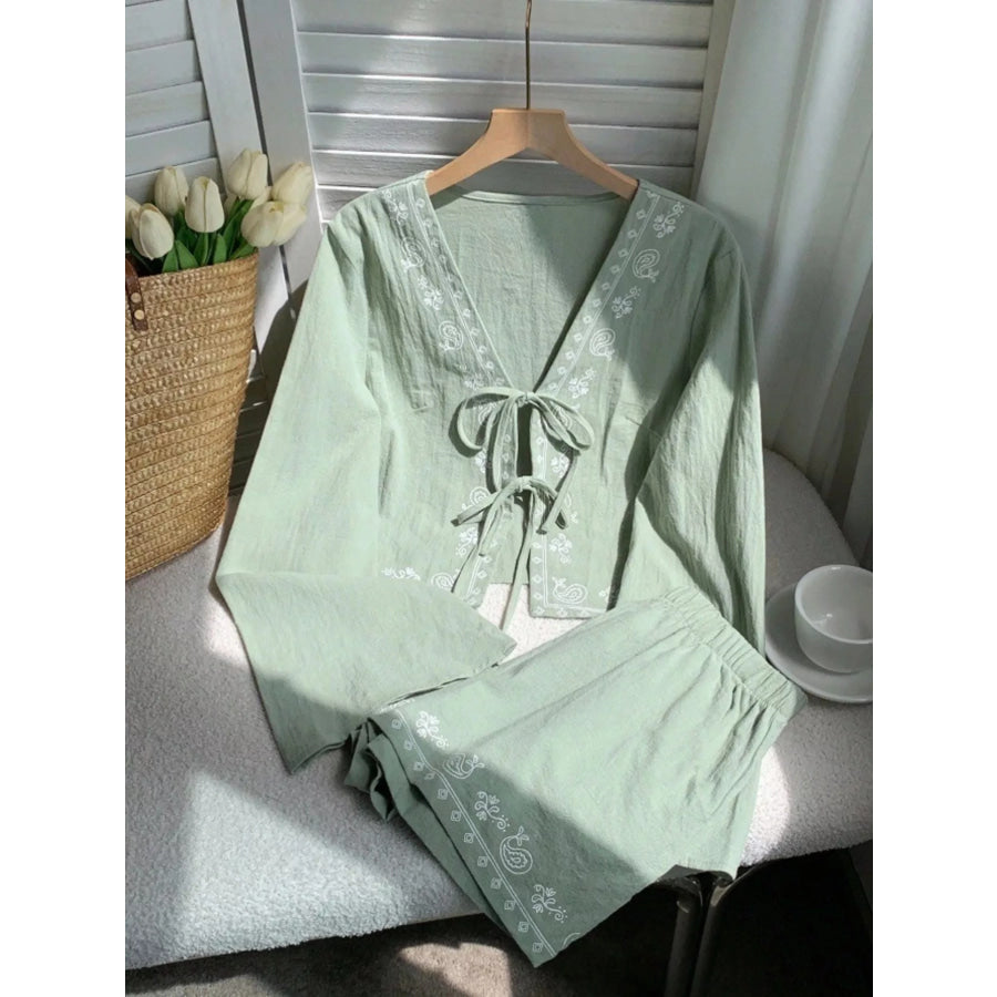 Embroidered Tie-Front Top & Shorts Set Apparel and Accessories