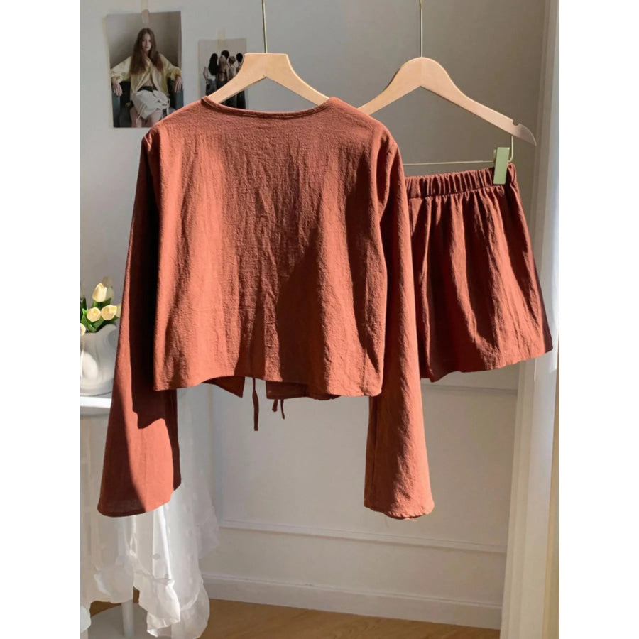 Embroidered Tie-Front Top & Shorts Set Apparel and Accessories