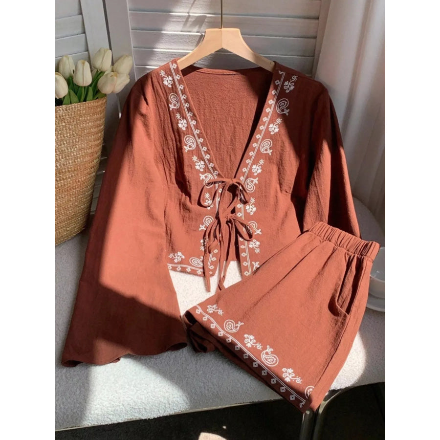 Embroidered Tie-Front Top & Shorts Set Apparel and Accessories
