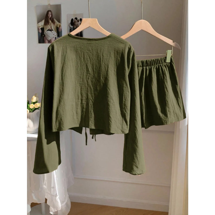 Embroidered Tie-Front Top & Shorts Set Apparel and Accessories