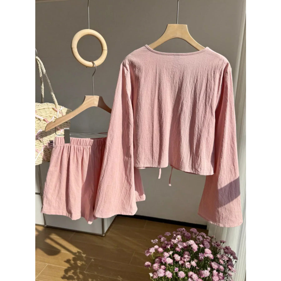 Embroidered Tie-Front Top & Shorts Set Apparel and Accessories