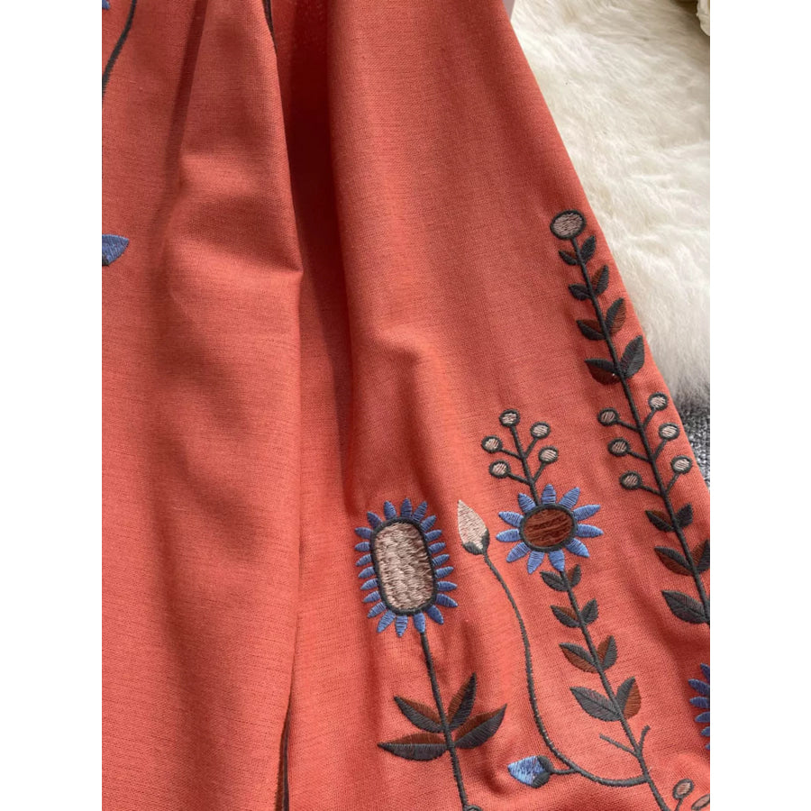 Embroidered Tie Neck Blouse Apparel and Accessories